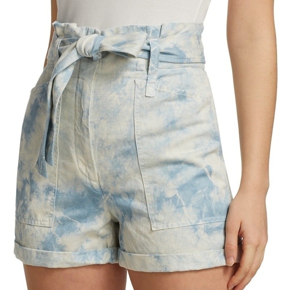 New ALC Davidson Bleached Shorts High Rise Paperbag Tie Waist Belt Linen Blend 0 - Picture 4 of 14